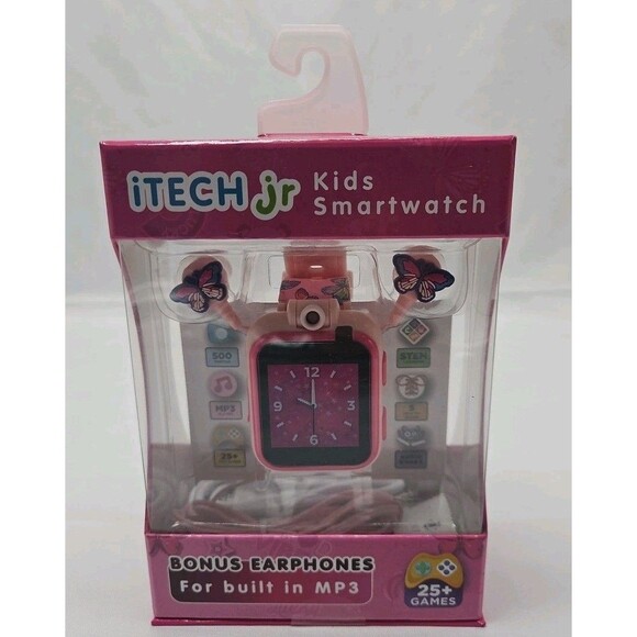 ITECH Jr. Kids Smartwatch Butterfly Band Earbuds W/MP3 Jack 25+ STEM Games - Picture 1 of 16